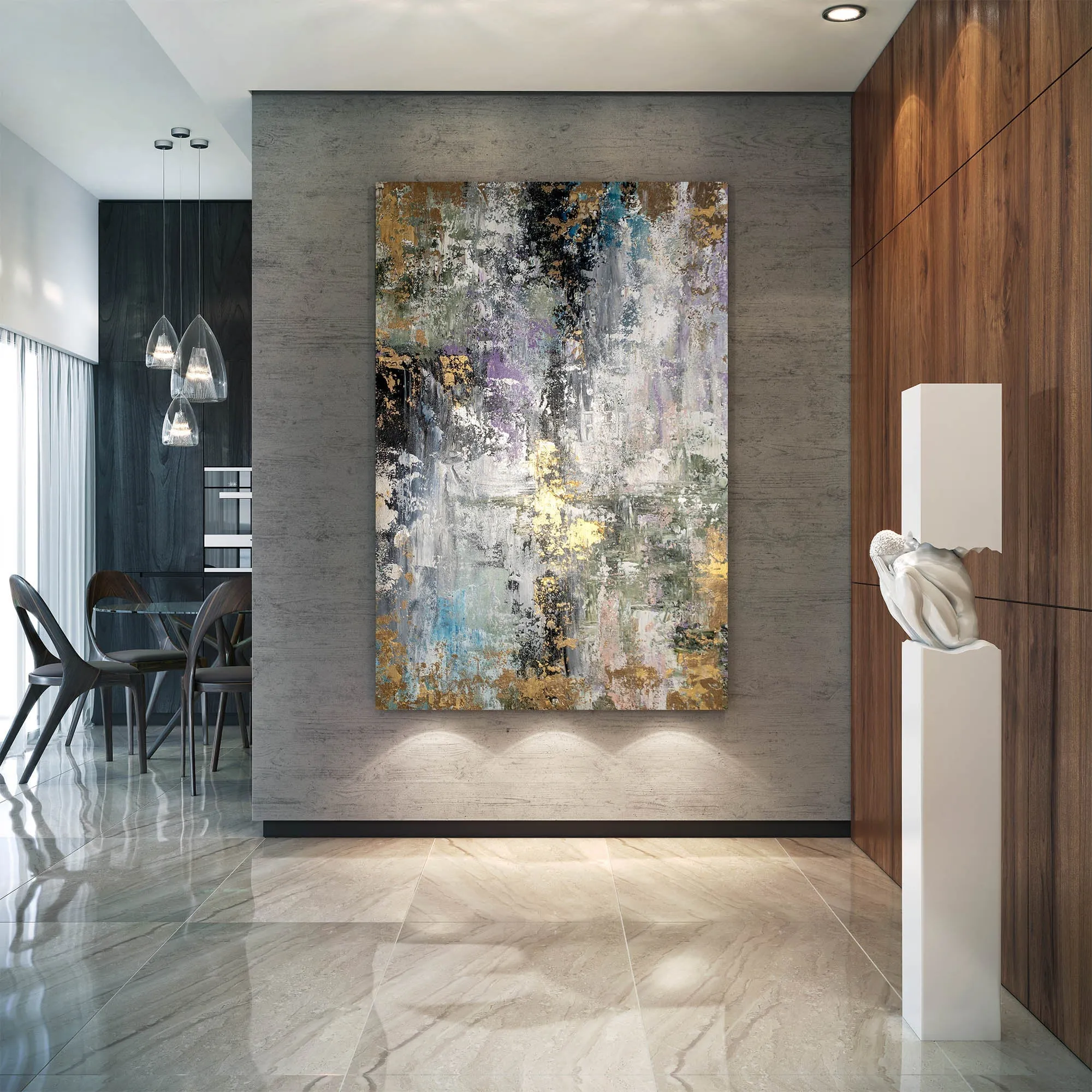 Gray Gold Purple Abstract Painting Livingroom Decor Fp083