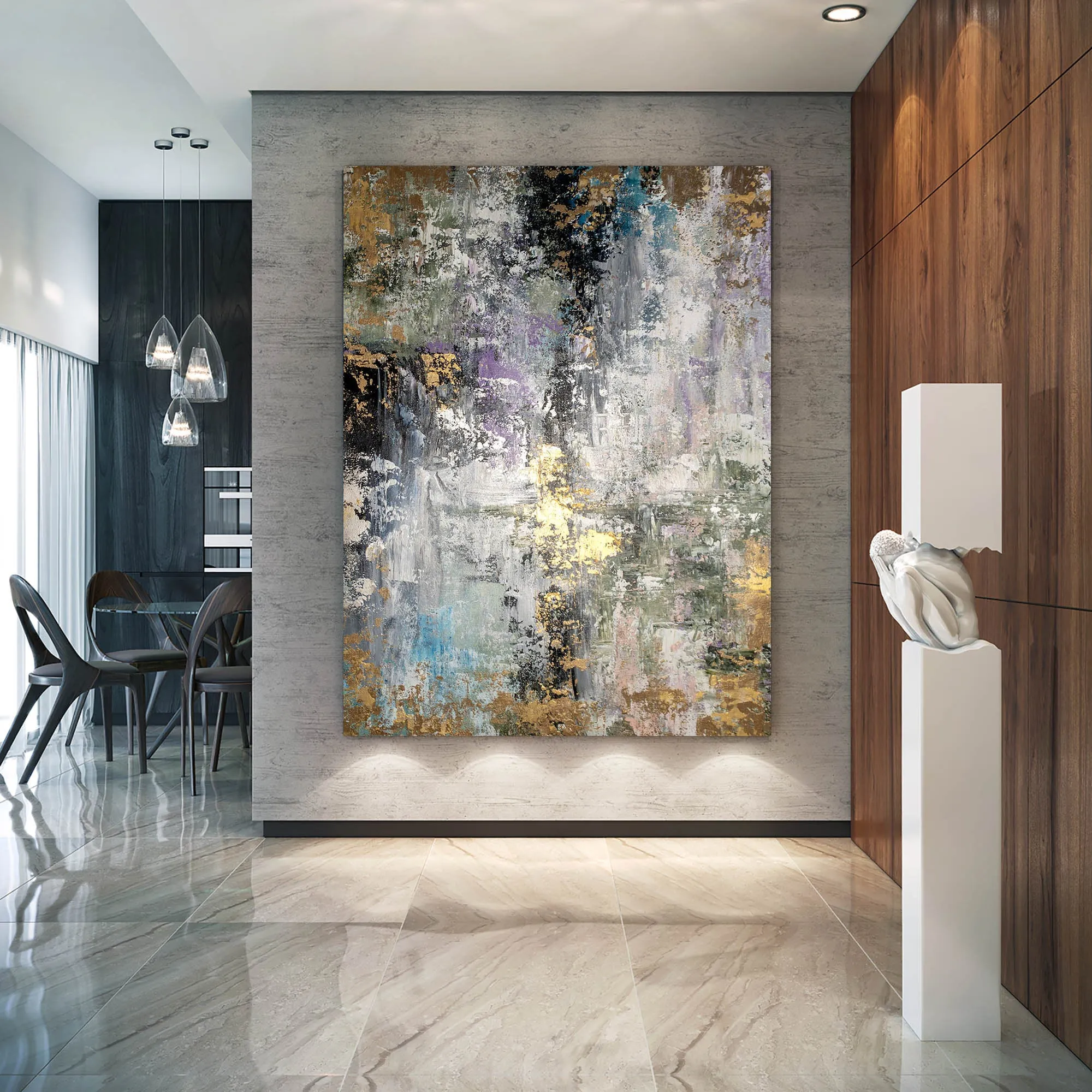Gray Gold Purple Abstract Painting Livingroom Decor Fp083