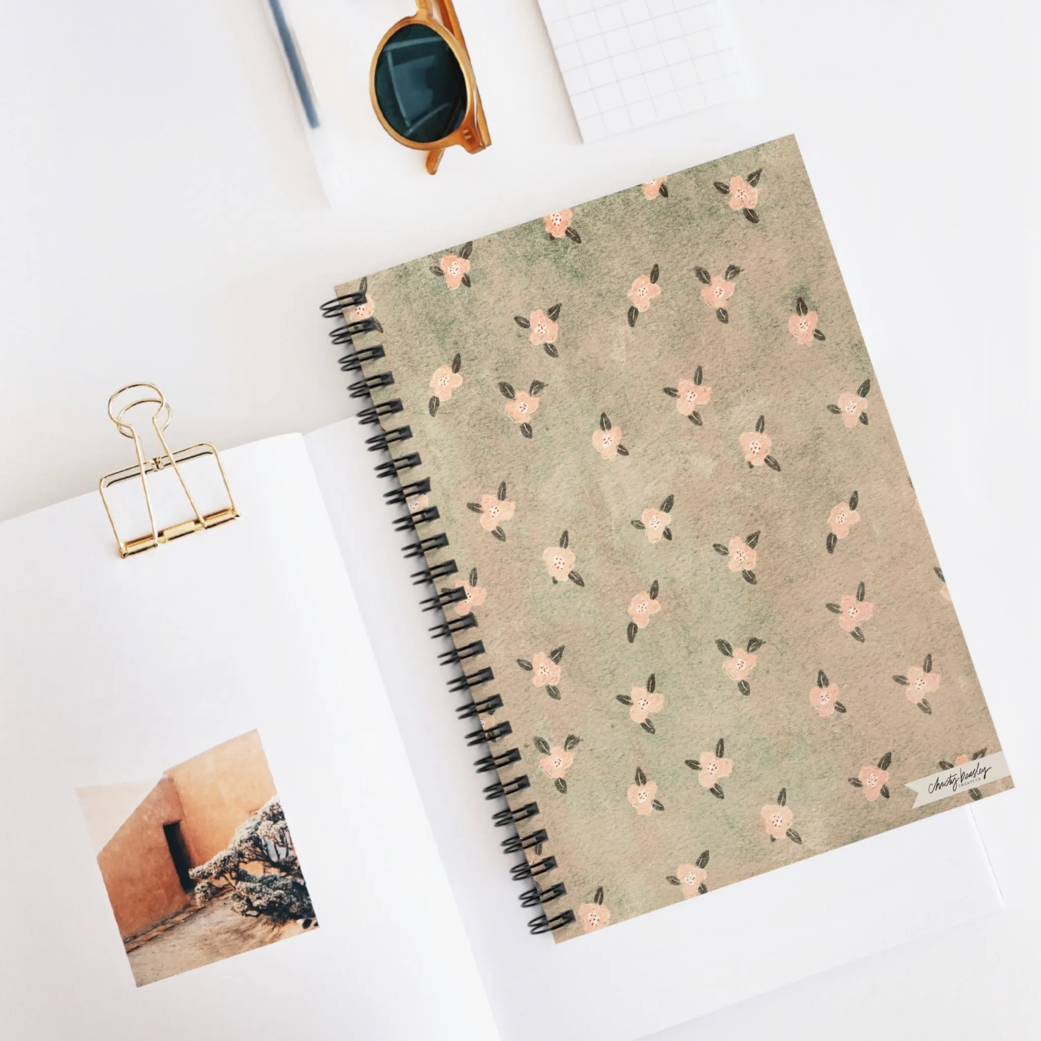 Grungy Pink Floral Spiral Notebook - Ruled Line - by Christy Beasley