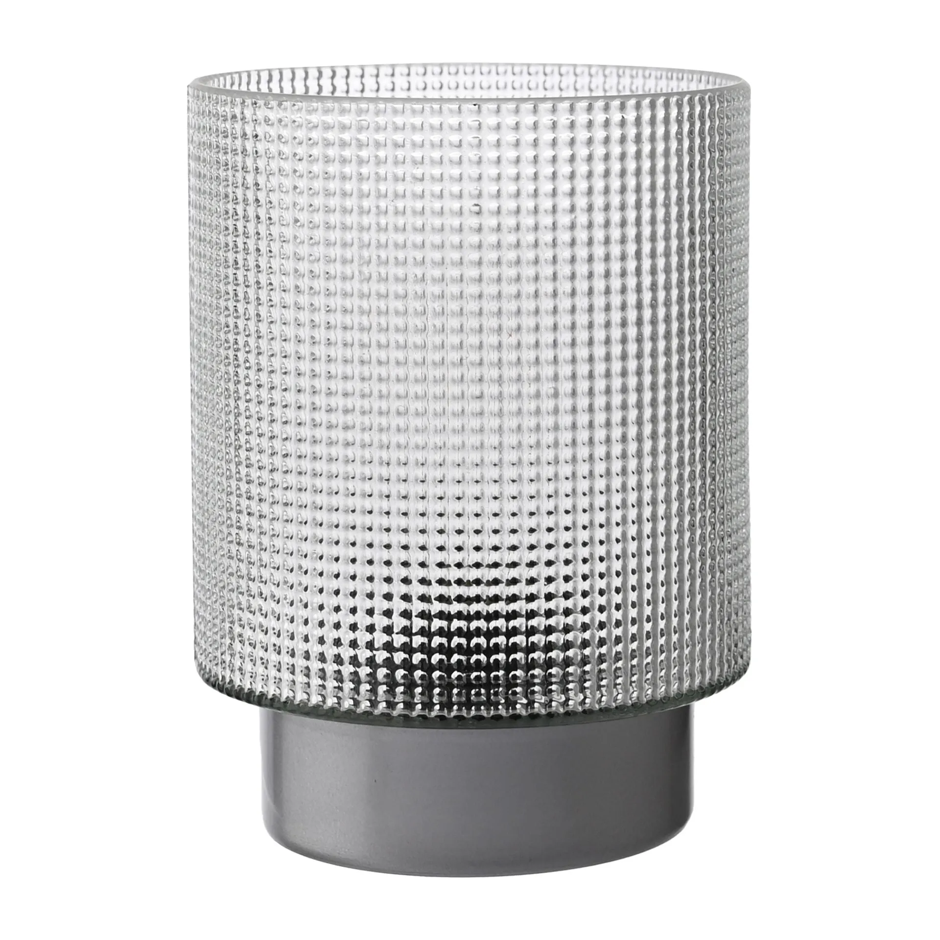 HESTIA BATTERY OPERATED TEXTURED GLASS LAMP WITH SILVER BASE 12CM X 16CM