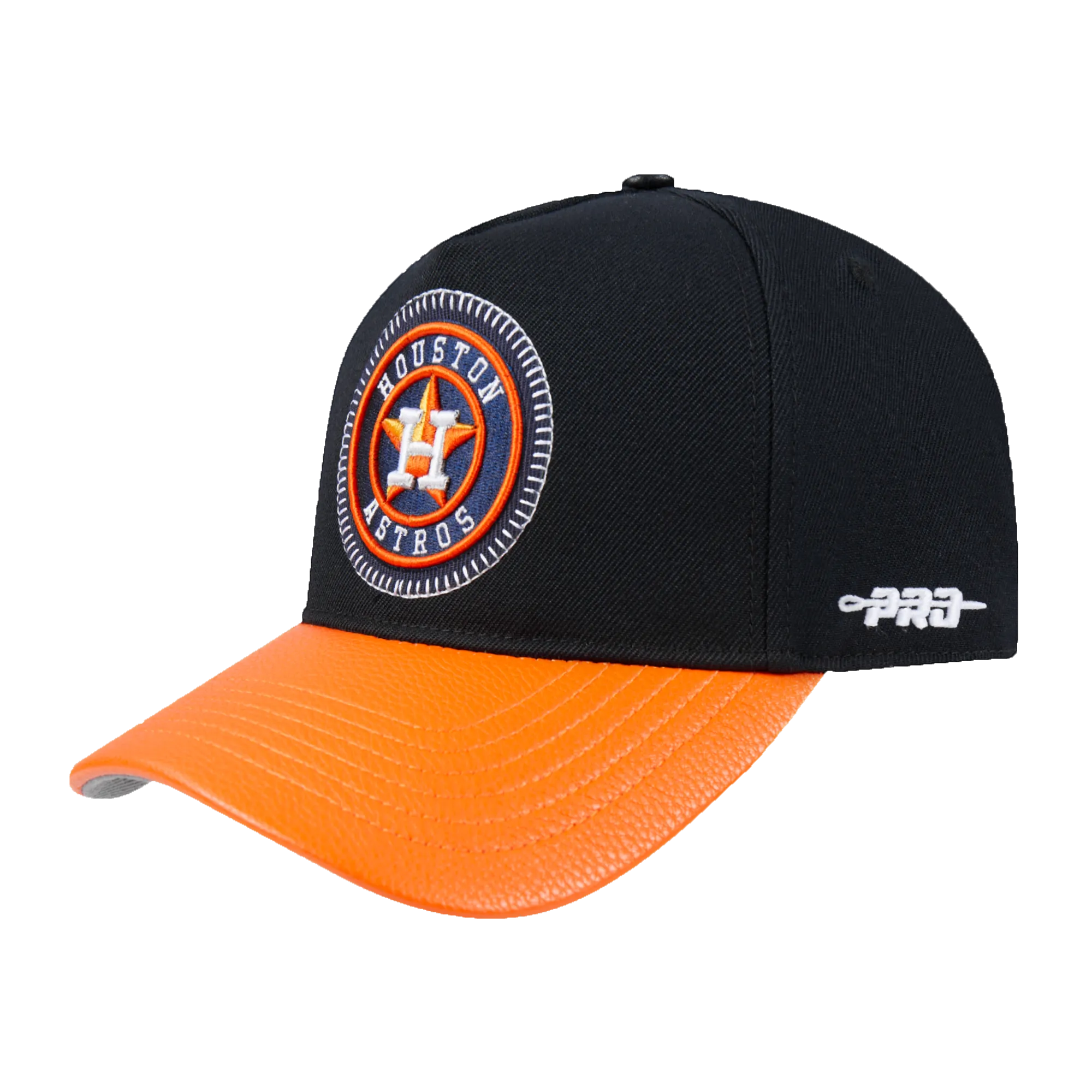 HOUSTON ASTROS DIY PICK STITCH LEATHER PINCH FRONT STRAPBACK (BLACK)