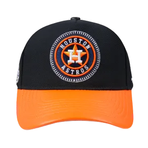 HOUSTON ASTROS DIY PICK STITCH LEATHER PINCH FRONT STRAPBACK (BLACK)