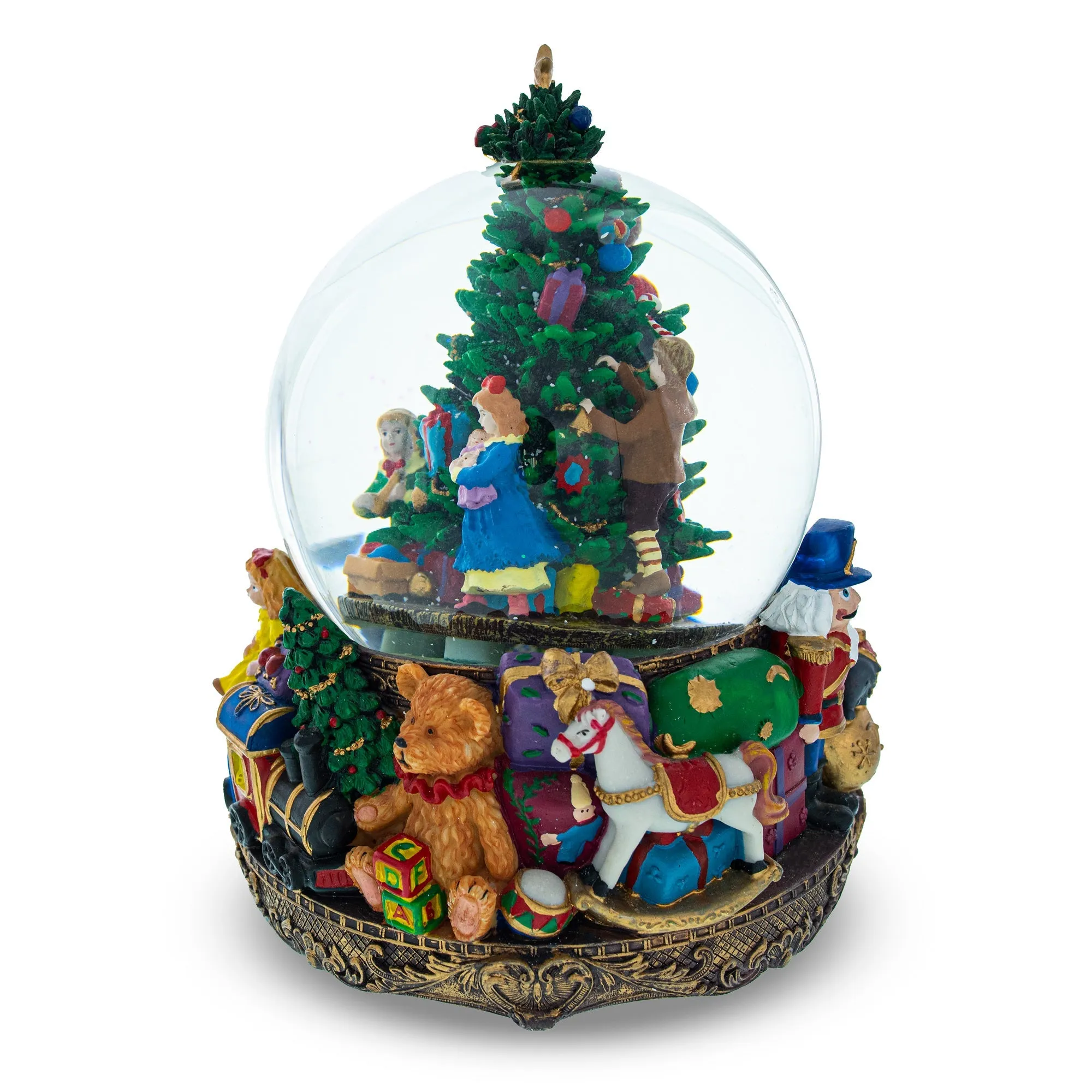 Illuminated Tree Magic: Led Lights Musical Water Snow Globe, 9.6 Inches, With Children Decorating Christmas Tree
