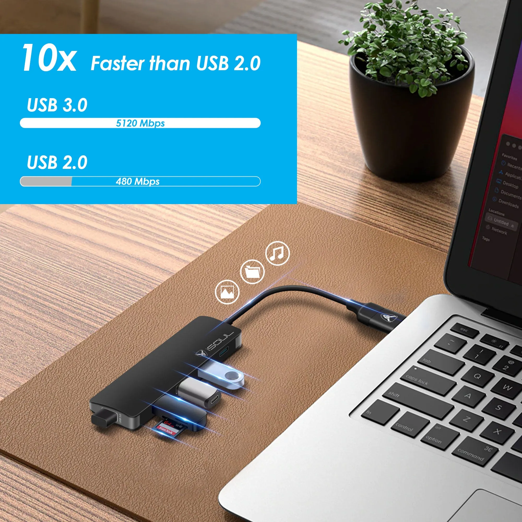 iSOUL 4 Port USB 3.0 Data Hub Multi USB Port Powered USB-C Hub