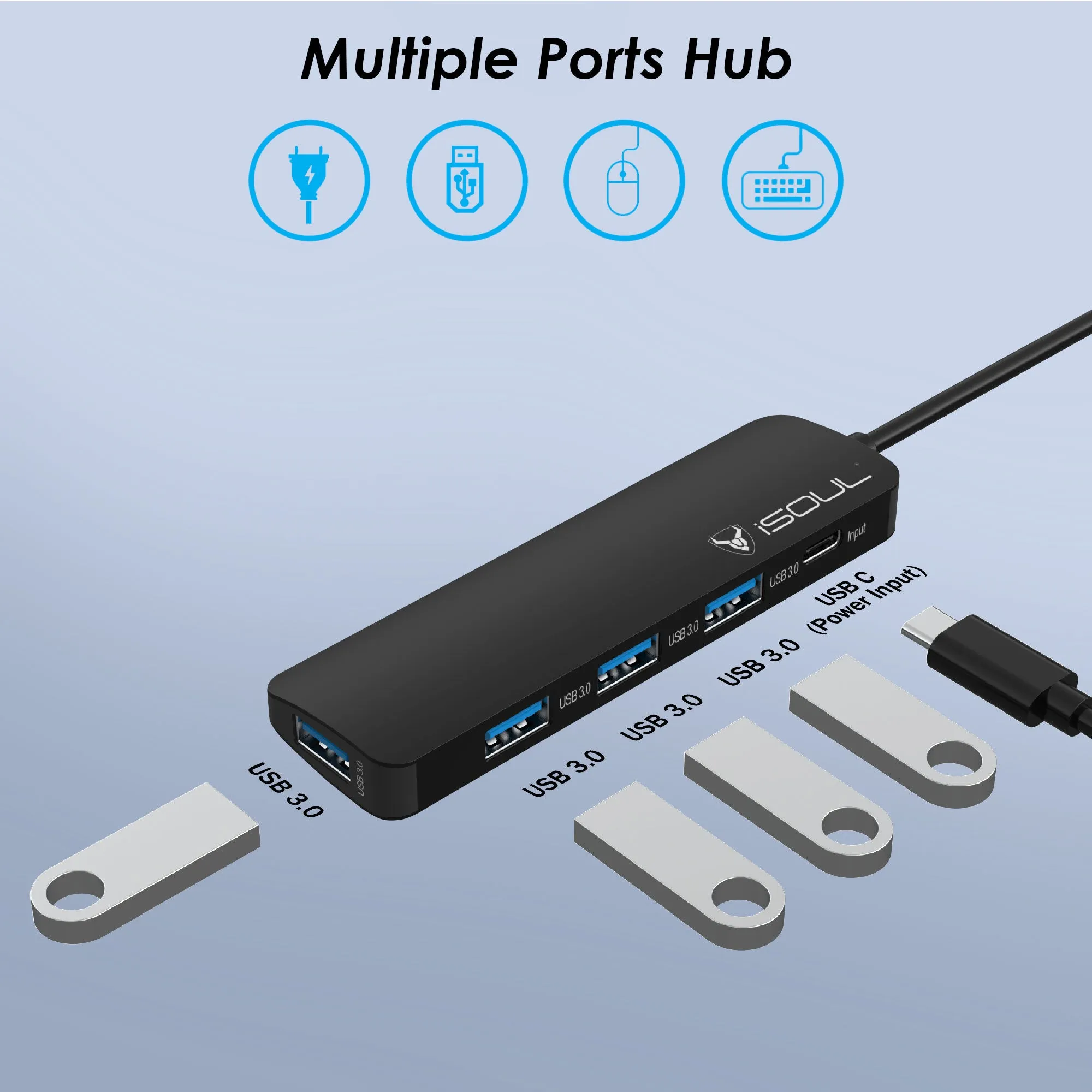 iSOUL 4 Port USB 3.0 Data Hub Multi USB Port Powered USB-C Hub