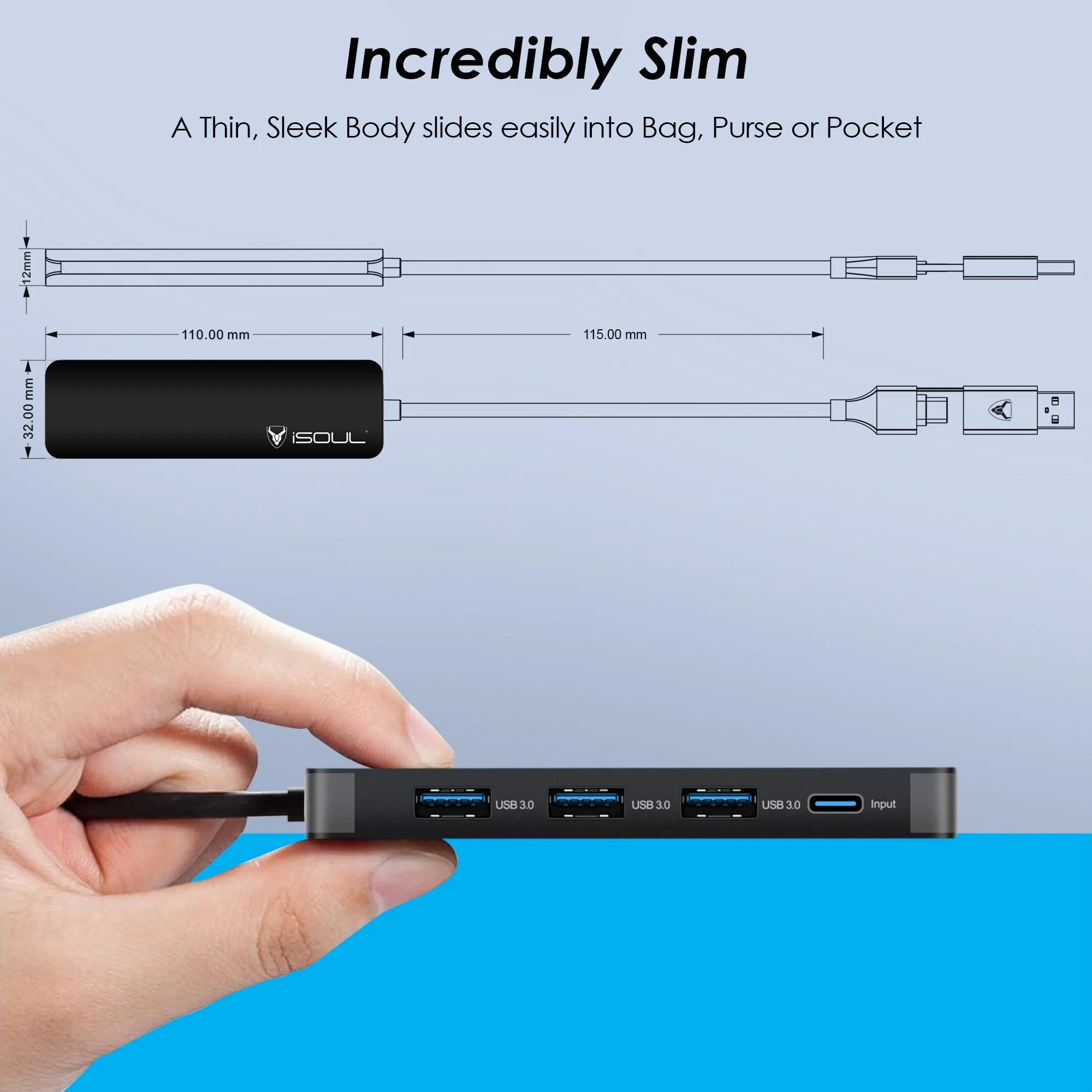 iSOUL 4 Port USB 3.0 Data Hub Multi USB Port Powered USB-C Hub