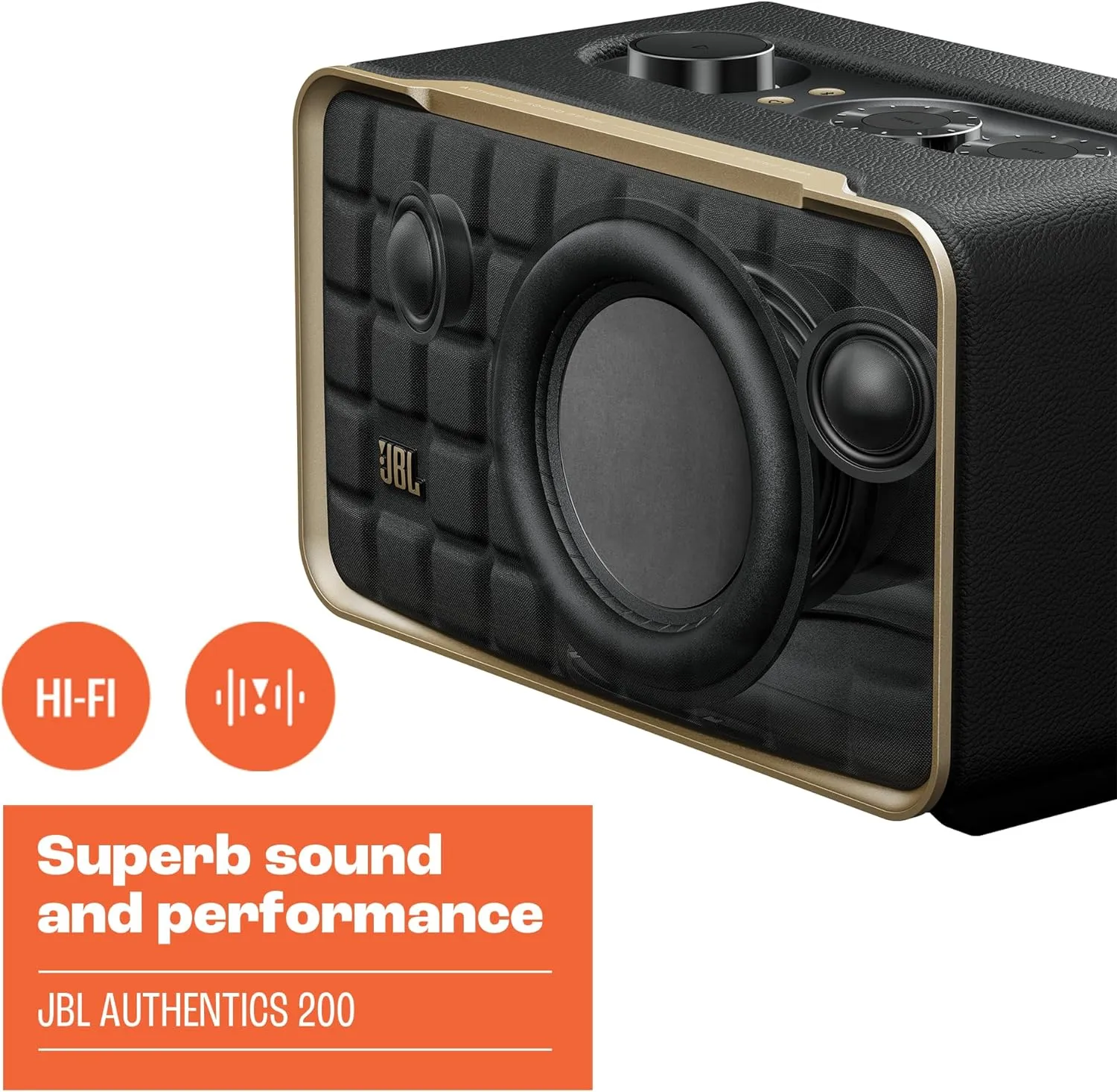 JBL AUTHENTICS 200 Smart home speaker with Wi-Fi, Bluetooth and Voice Assistants with Retro Design