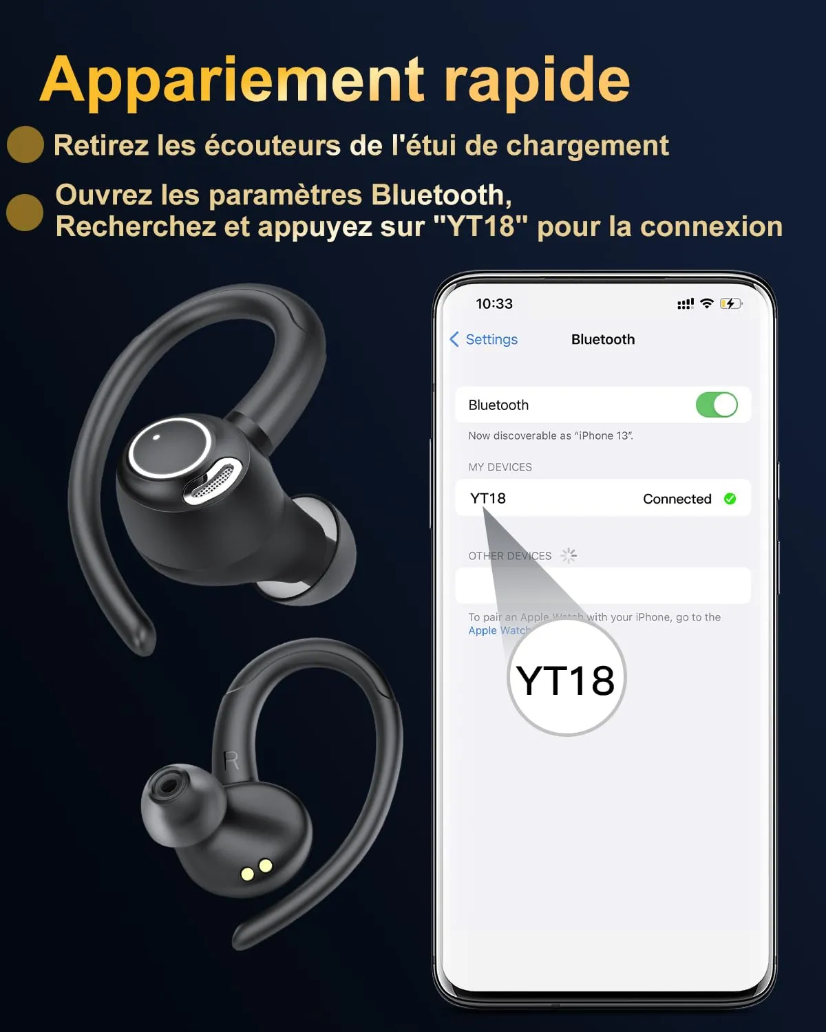 Jesebang Ecouteurs Bluetooth sans Fil Sport, 2024 couteur Bluetooth 5.3 HiFi Stro, Ecouteurs sans Fil avec ENC Mic, Oreillette Bluetooth Running IP7 tanche, 40H Casque Bluetooth cran LED, Noir