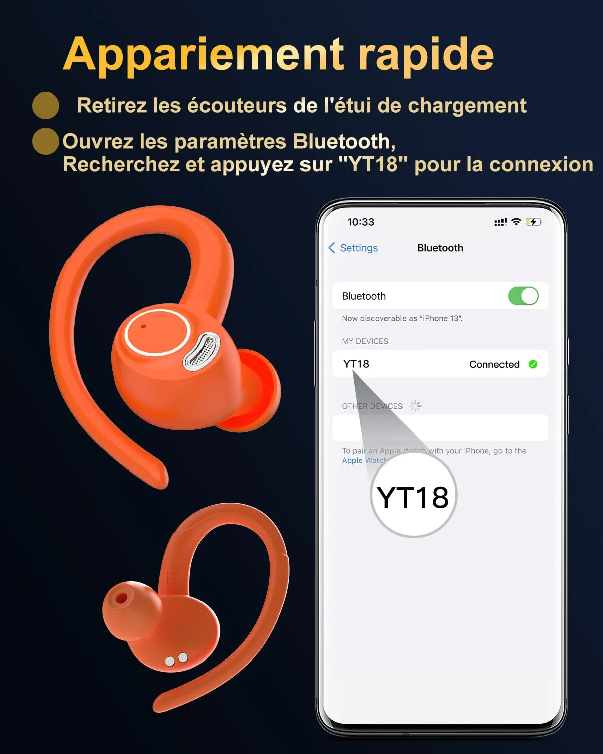 Jesebang Ecouteurs Bluetooth sans Fil Sport, 2024 couteur Bluetooth 5.3 HiFi Stro, Ecouteurs sans Fil avec ENC Mic, Oreillette Bluetooth Running IP7 tanche, 40H Casque Bluetooth cran LED, Noir