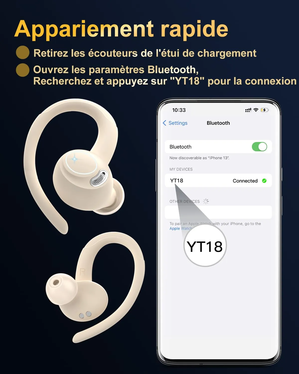 Jesebang Ecouteurs Bluetooth sans Fil Sport, 2024 couteur Bluetooth 5.3 HiFi Stro, Ecouteurs sans Fil avec ENC Mic, Oreillette Bluetooth Running IP7 tanche, 40H Casque Bluetooth cran LED, Noir