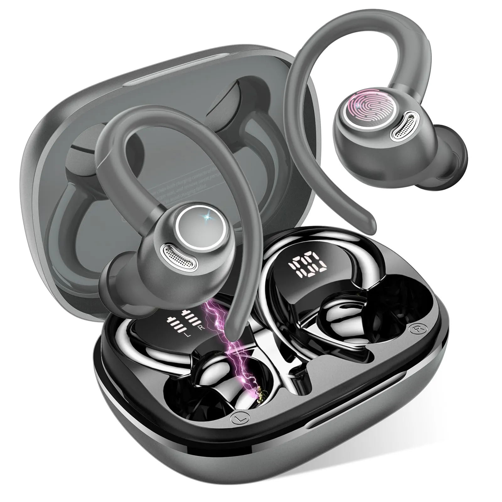 Jesebang Ecouteurs Bluetooth sans Fil Sport, 2024 couteur Bluetooth 5.3 HiFi Stro, Ecouteurs sans Fil avec ENC Mic, Oreillette Bluetooth Running IP7 tanche, 40H Casque Bluetooth cran LED, Noir