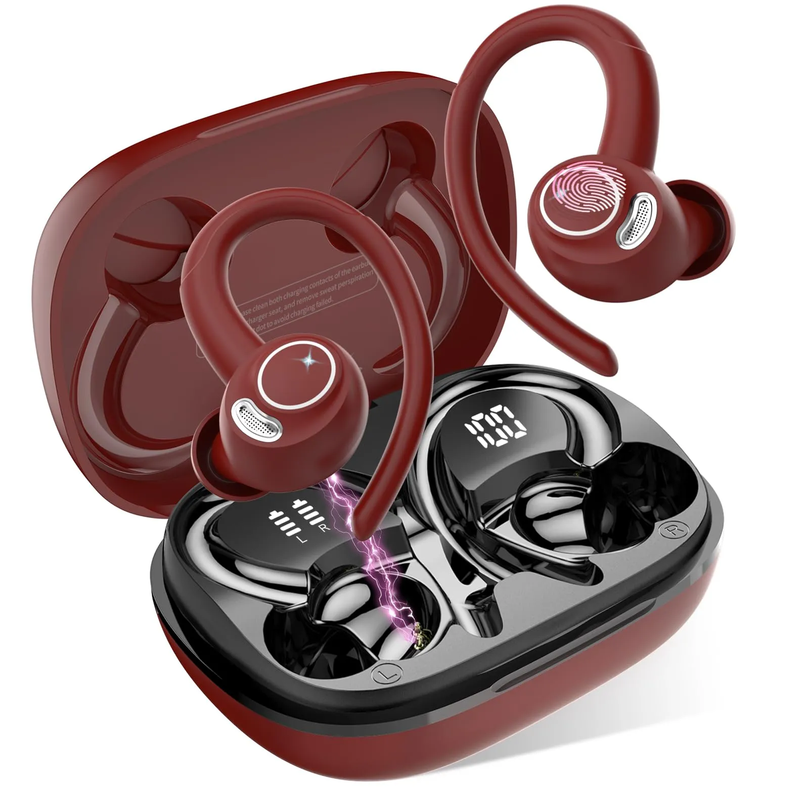 Jesebang Ecouteurs Bluetooth sans Fil Sport, 2024 couteur Bluetooth 5.3 HiFi Stro, Ecouteurs sans Fil avec ENC Mic, Oreillette Bluetooth Running IP7 tanche, 40H Casque Bluetooth cran LED, Noir