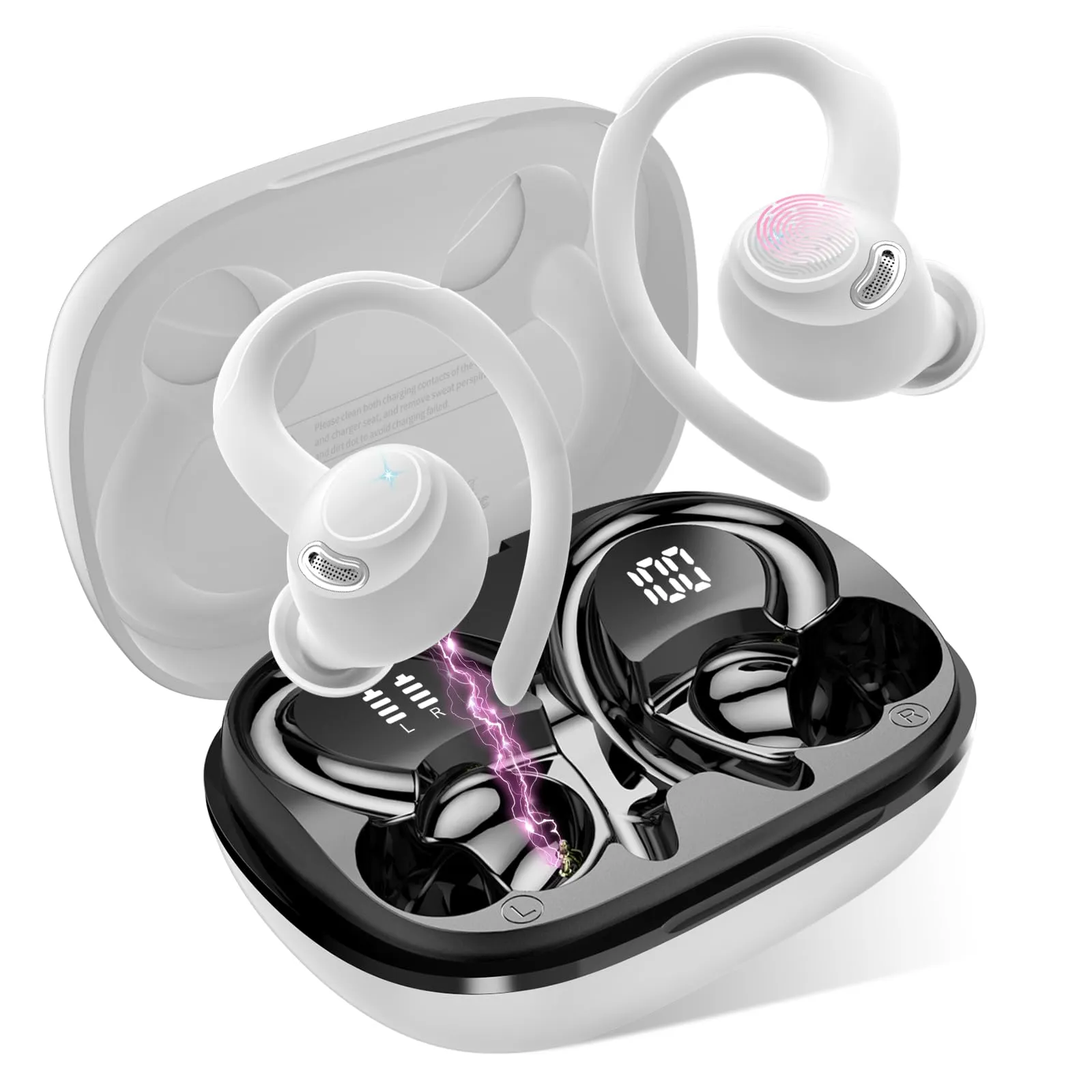 Jesebang Ecouteurs Bluetooth sans Fil Sport, 2024 couteur Bluetooth 5.3 HiFi Stro, Ecouteurs sans Fil avec ENC Mic, Oreillette Bluetooth Running IP7 tanche, 40H Casque Bluetooth cran LED, Noir
