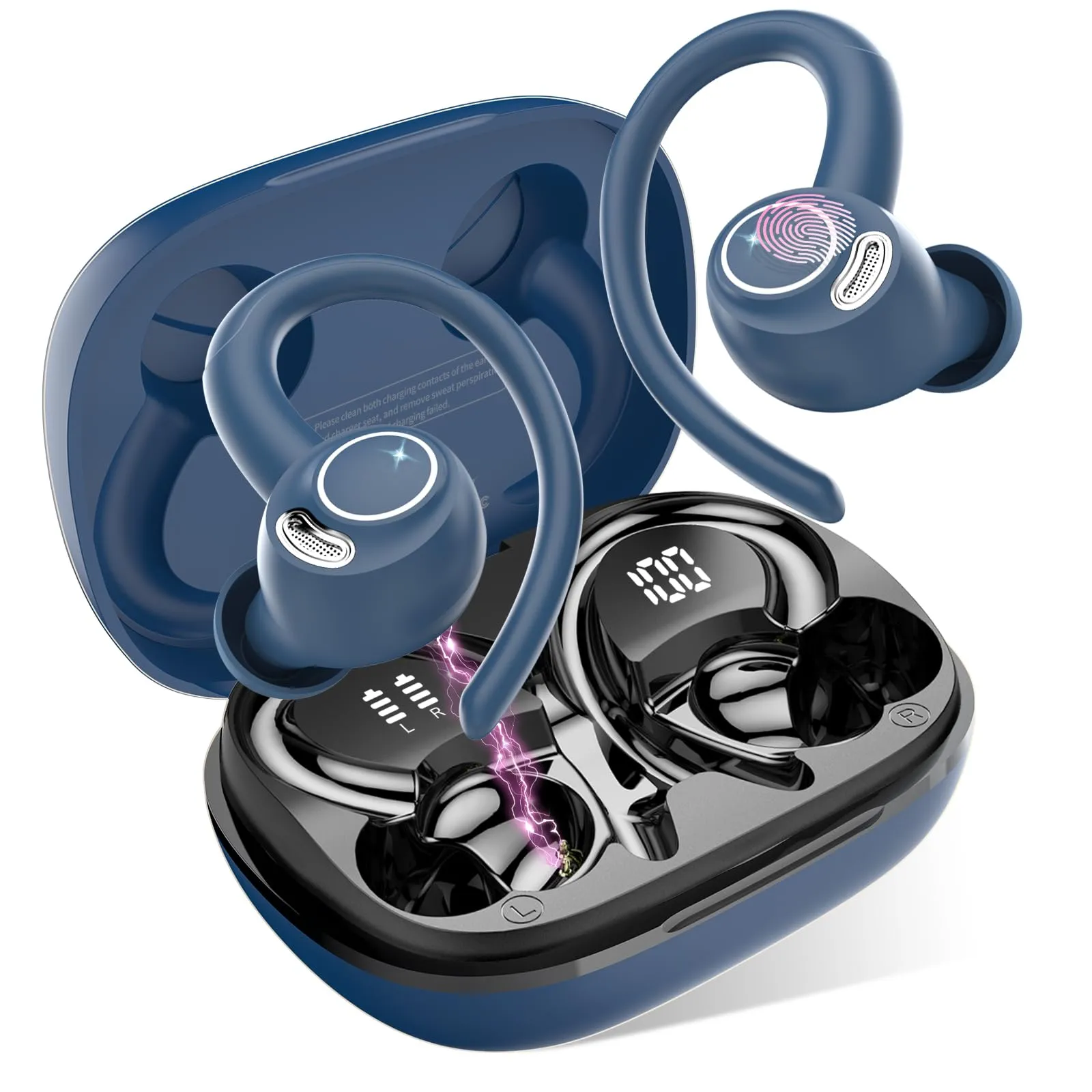 Jesebang Ecouteurs Bluetooth sans Fil Sport, 2024 couteur Bluetooth 5.3 HiFi Stro, Ecouteurs sans Fil avec ENC Mic, Oreillette Bluetooth Running IP7 tanche, 40H Casque Bluetooth cran LED, Noir