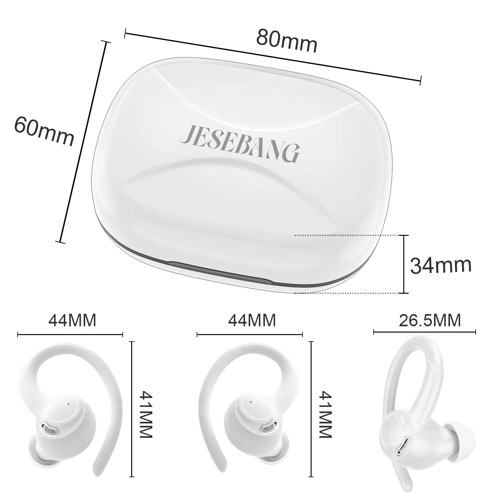 Jesebang Ecouteurs Bluetooth sans Fil Sport, 2024 couteur Bluetooth 5.3 HiFi Stro, Ecouteurs sans Fil avec ENC Mic, Oreillette Bluetooth Running IP7 tanche, 40H Casque Bluetooth cran LED, Noir