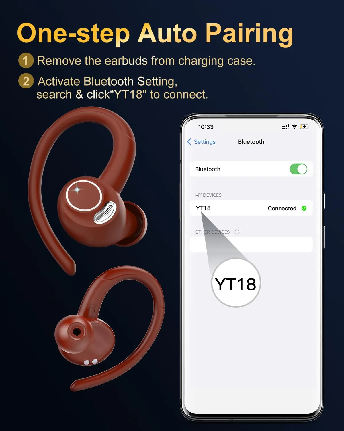 Jesebang Ecouteurs Bluetooth sans Fil Sport, 2024 couteur Bluetooth 5.3 HiFi Stro, Ecouteurs sans Fil avec ENC Mic, Oreillette Bluetooth Running IP7 tanche, 40H Casque Bluetooth cran LED, Noir