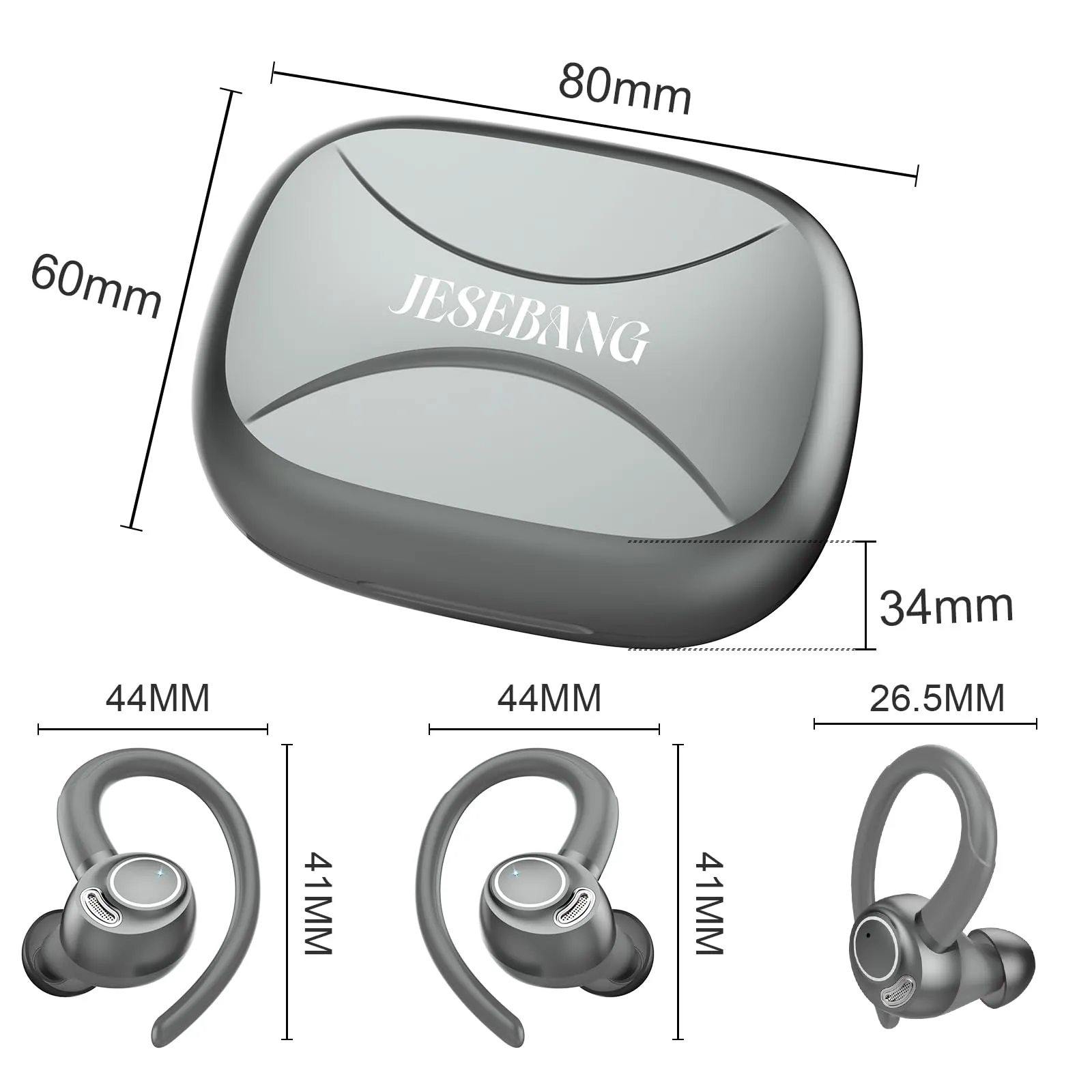 Jesebang Ecouteurs Bluetooth sans Fil Sport, 2024 couteur Bluetooth 5.3 HiFi Stro, Ecouteurs sans Fil avec ENC Mic, Oreillette Bluetooth Running IP7 tanche, 40H Casque Bluetooth cran LED, Noir