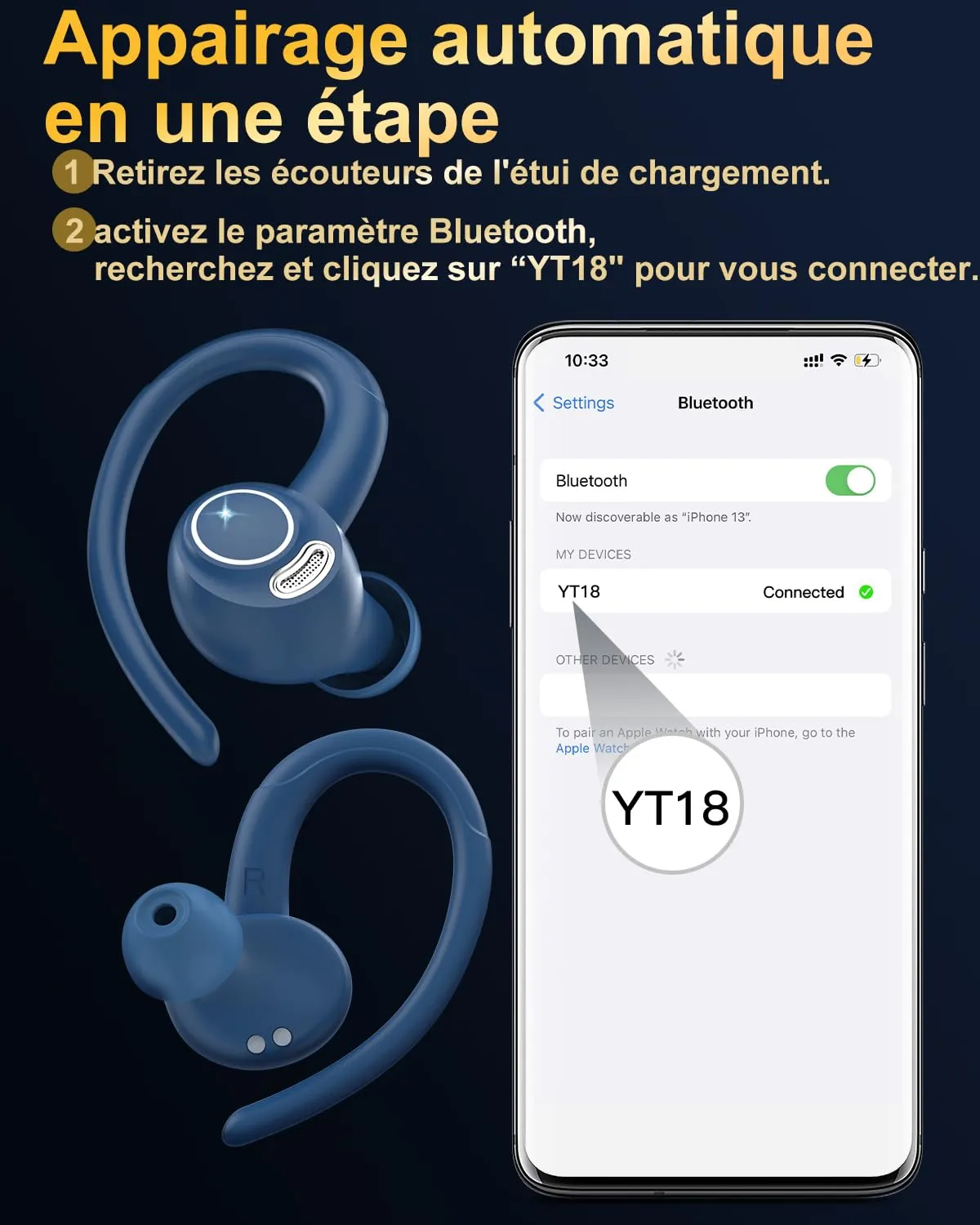 Jesebang Ecouteurs Bluetooth sans Fil Sport, 2024 couteur Bluetooth 5.3 HiFi Stro, Ecouteurs sans Fil avec ENC Mic, Oreillette Bluetooth Running IP7 tanche, 40H Casque Bluetooth cran LED, Noir