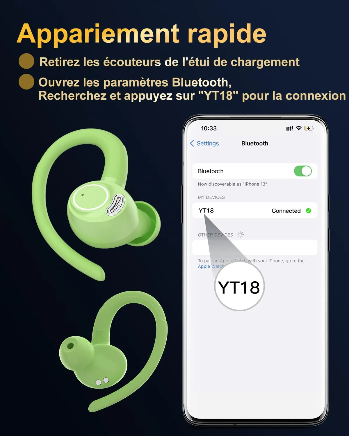 Jesebang Ecouteurs Bluetooth sans Fil Sport, 2024 couteur Bluetooth 5.3 HiFi Stro, Ecouteurs sans Fil avec ENC Mic, Oreillette Bluetooth Running IP7 tanche, 40H Casque Bluetooth cran LED, Noir