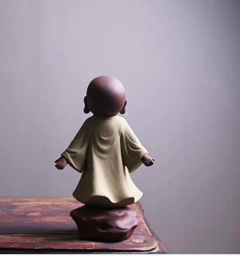 KINGZHUO Ceramic Little Cute Buddha Statue Monk Figurine Creative Baby Crafts Dolls Ornaments Gift Classic Chinese Delicate Ceramic Arts and Crafts Tea Accessories 4'' Inches High