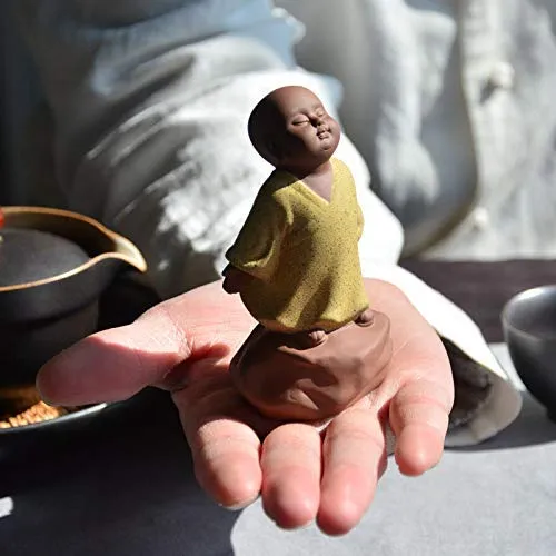 KINGZHUO Ceramic Little Cute Buddha Statue Monk Figurine Creative Baby Crafts Dolls Ornaments Gift Classic Chinese Delicate Ceramic Arts and Crafts Tea Accessories 4'' Inches High