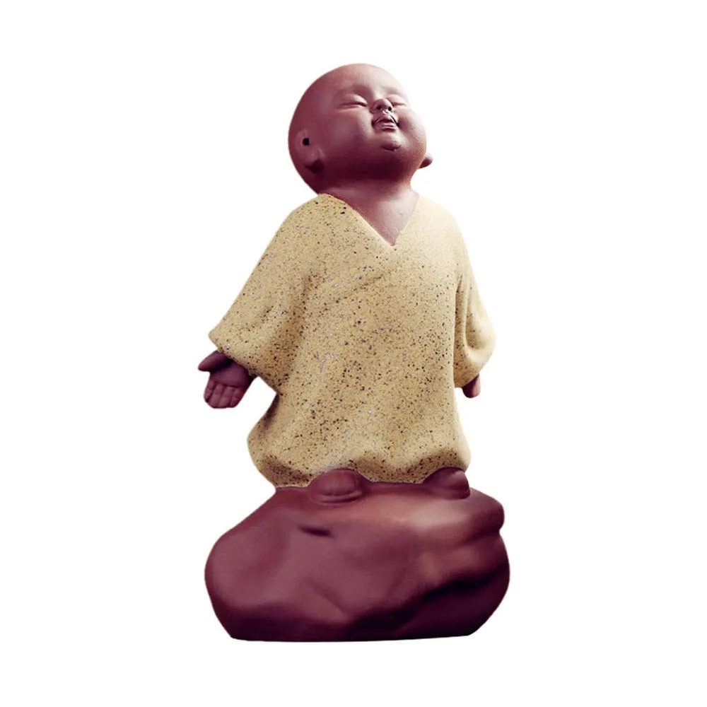 KINGZHUO Ceramic Little Cute Buddha Statue Monk Figurine Creative Baby Crafts Dolls Ornaments Gift Classic Chinese Delicate Ceramic Arts and Crafts Tea Accessories 4'' Inches High