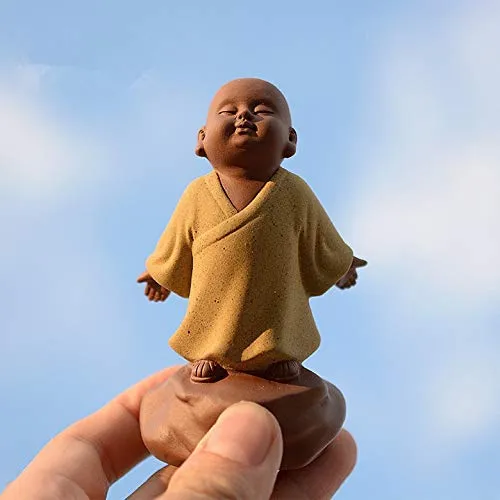 KINGZHUO Ceramic Little Cute Buddha Statue Monk Figurine Creative Baby Crafts Dolls Ornaments Gift Classic Chinese Delicate Ceramic Arts and Crafts Tea Accessories 4'' Inches High