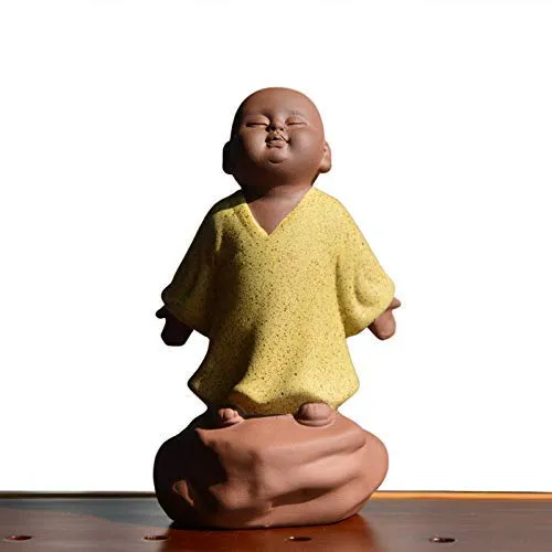 KINGZHUO Ceramic Little Cute Buddha Statue Monk Figurine Creative Baby Crafts Dolls Ornaments Gift Classic Chinese Delicate Ceramic Arts and Crafts Tea Accessories 4'' Inches High