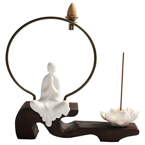 Kingzhuo White Ceramic Cute Sitting Buddha Statue Beautiful Sculpture Praying Hands Meditation Monk Figurine Peaceful Little Statue Home Decor Ornaments Delicate Crafts Handmade 4'' Inch Tall
