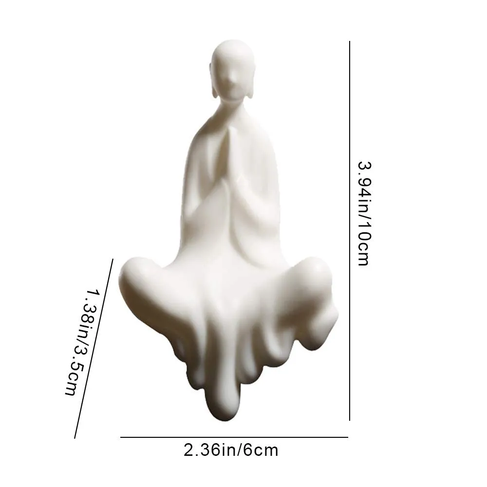 Kingzhuo White Ceramic Cute Sitting Buddha Statue Beautiful Sculpture Praying Hands Meditation Monk Figurine Peaceful Little Statue Home Decor Ornaments Delicate Crafts Handmade 4'' Inch Tall