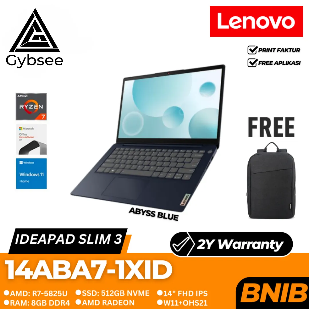 LAPTOP LENOVO IDEAPAD SLIM 3 14ABA7-1XID | R7-5825U 8/512 AMD W11 OHS