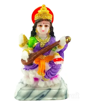 Maa Saraswati Sitting On Lotus|Resin Saraswati Maa Murti for Puja Room and Home Decor|Maa Saraswati Statue for Blessing Decorative Maa Saraswati Ji Murti (Multicolor).