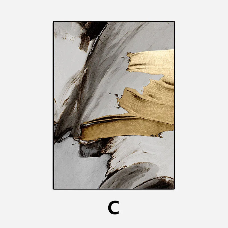Modern Abstract Gray Golden Paint Daub Wall Art Fine Art Canvas Prints Pictures For Luxury Loft Apartment Living Room Home Office Decor