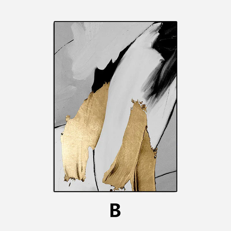 Modern Abstract Gray Golden Paint Daub Wall Art Fine Art Canvas Prints Pictures For Luxury Loft Apartment Living Room Home Office Decor