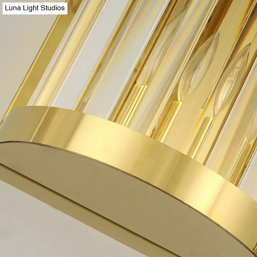 Modern Gold Wall Light Fixture with Clear Crystal Shade, Half Cylinder Design, 2 Lights