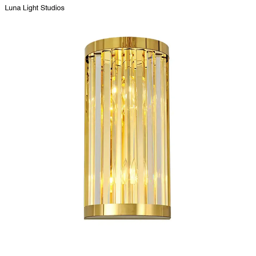 Modern Gold Wall Light Fixture with Clear Crystal Shade, Half Cylinder Design, 2 Lights