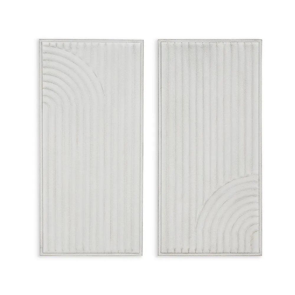 Modern Mid Century Contemporary Miniamlist White Set of 2 Metal Wall Decor
