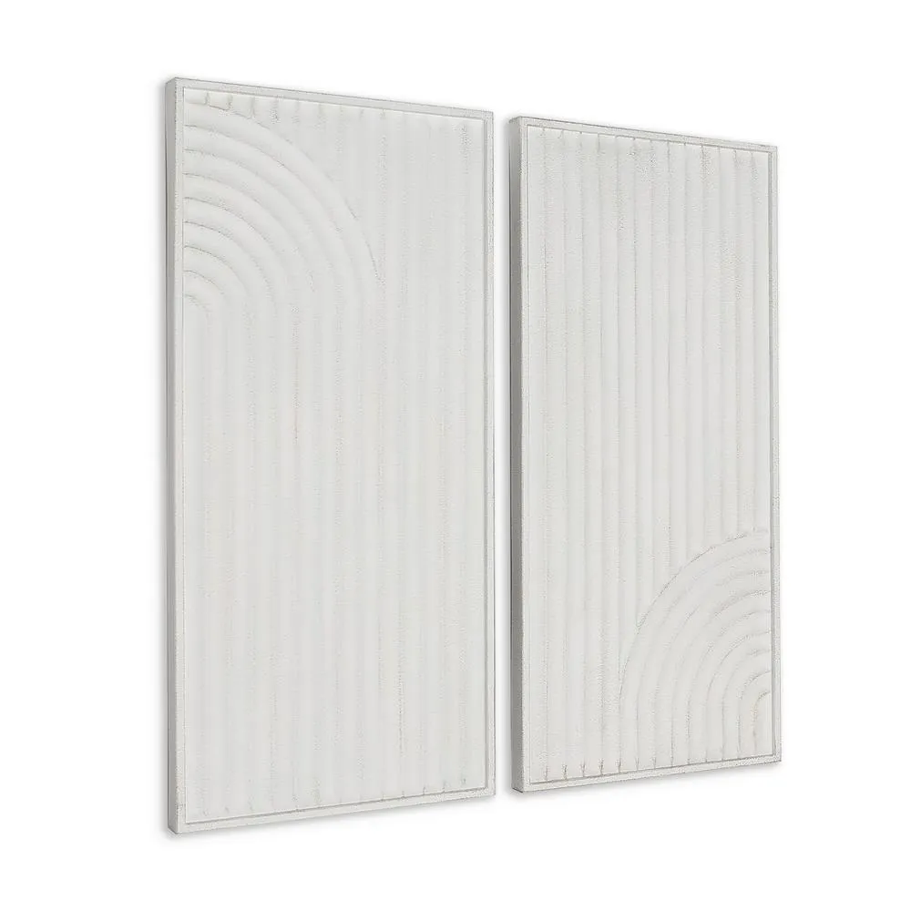 Modern Mid Century Contemporary Miniamlist White Set of 2 Metal Wall Decor