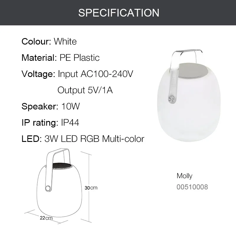 Molly Portable Outdoor Bluetooth Speakers RGB LED Speaker Light Superior Rechargeable