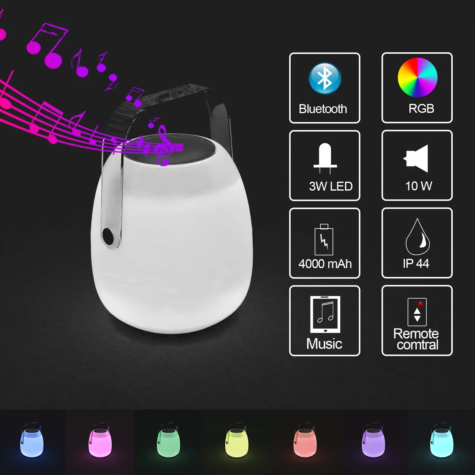 Molly Portable Outdoor Bluetooth Speakers RGB LED Speaker Light Superior Rechargeable