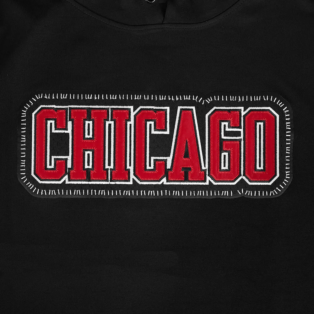 NBA CHICAGO BULLS DIY PICK STITCH MEN'S DOUBLE KNIT PULLOVER HOODIE (BLACK)