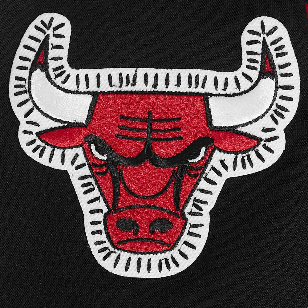 NBA CHICAGO BULLS DIY PICK STITCH MEN'S DOUBLE KNIT PULLOVER HOODIE (BLACK)