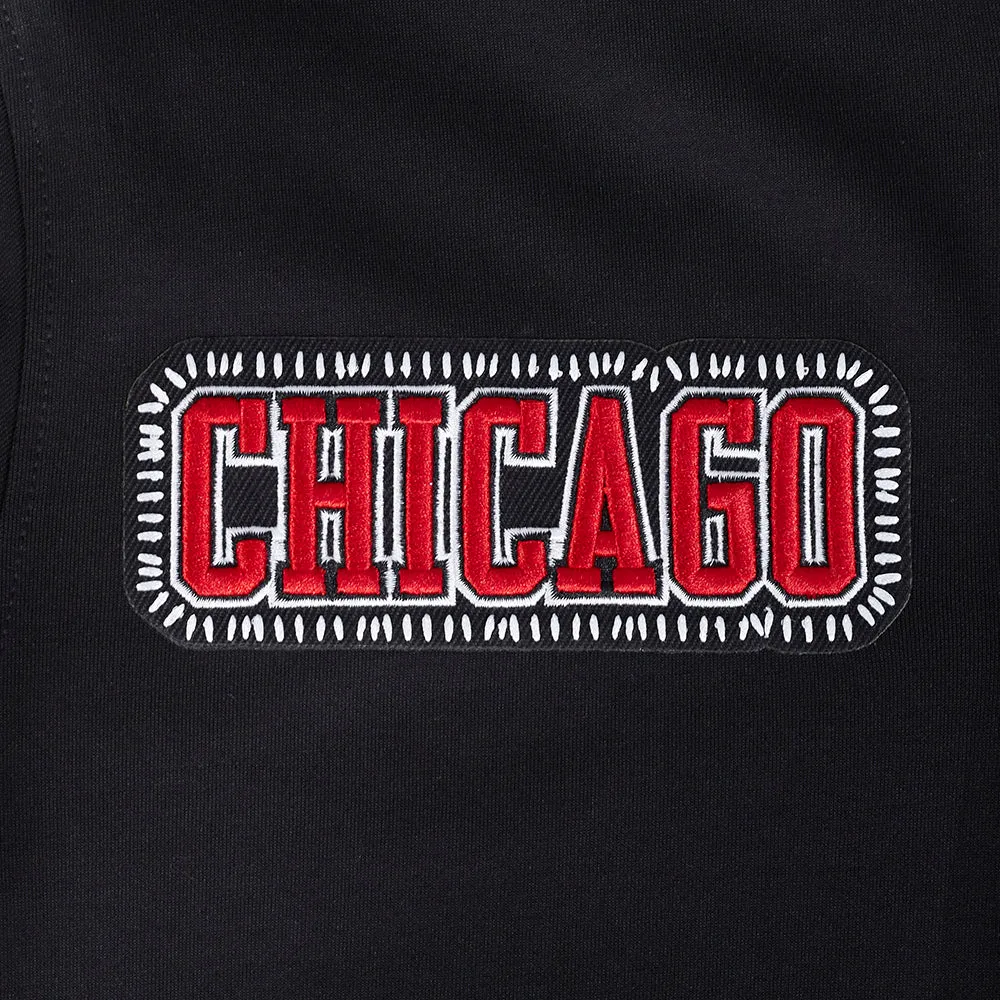 NBA CHICAGO BULLS DIY PICK STITCH MEN'S DOUBLE KNIT SHORT SLEEVE JACKET (BLACK)