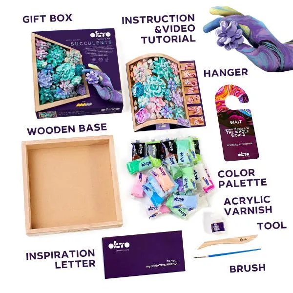 OKTO DIY Wood & Craft Flower Clay Kit - Succulents: Tenderness