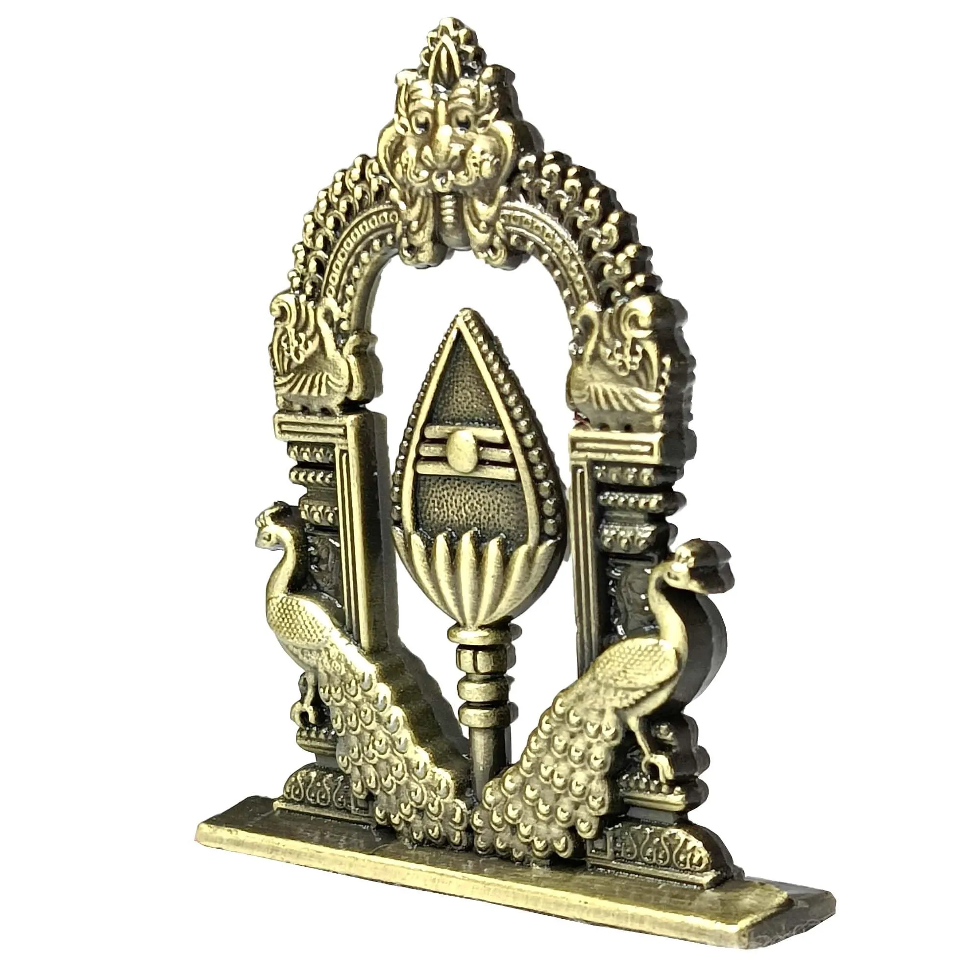Om vel with Double Side Peacock and Arch | om Idol for car Dashboard | Pooja Room and Office Room | Vel with Stand | Lord Murugan OM Vel for Decorative and Gift Item (Size: 6cm)