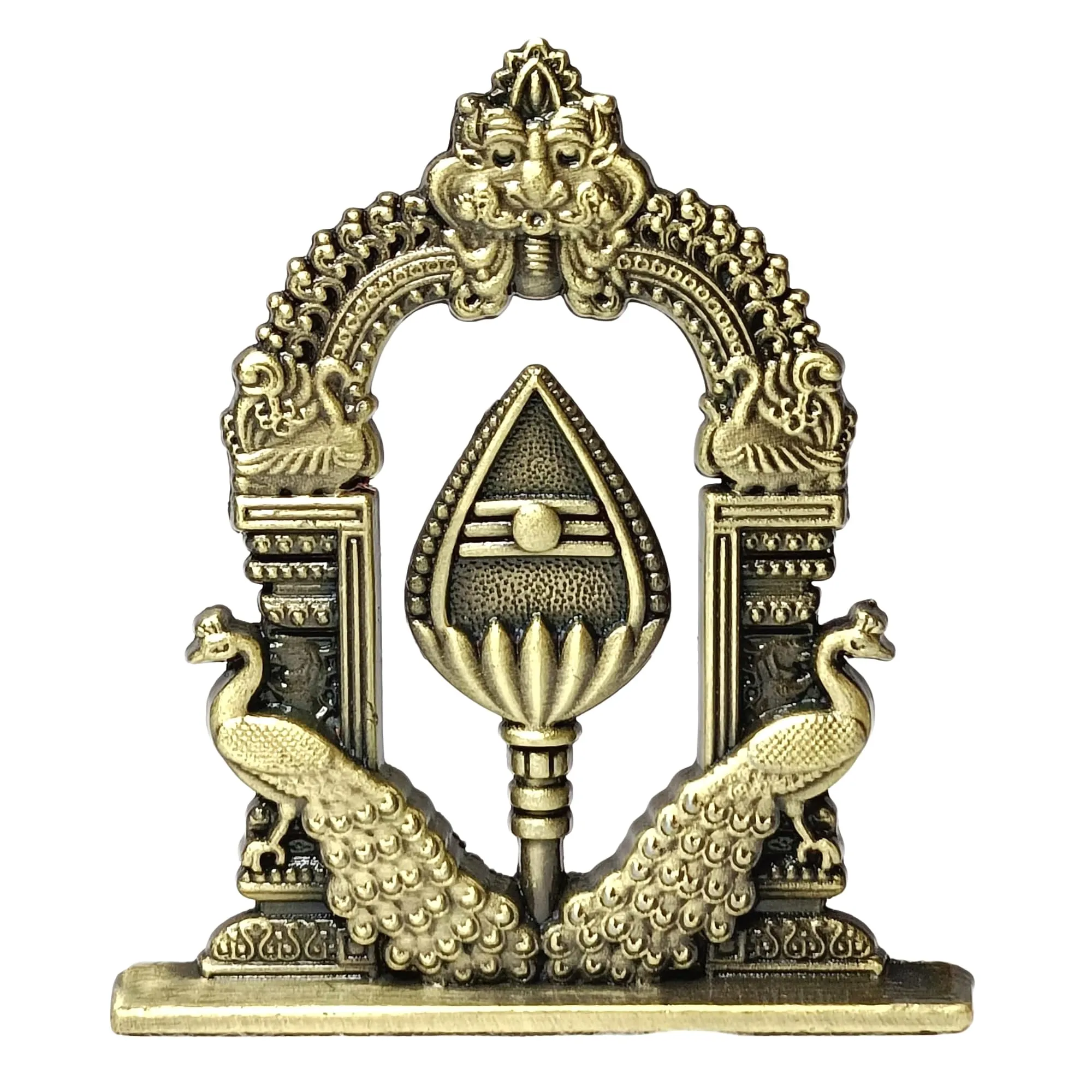 Om vel with Double Side Peacock and Arch | om Idol for car Dashboard | Pooja Room and Office Room | Vel with Stand | Lord Murugan OM Vel for Decorative and Gift Item (Size: 6cm)