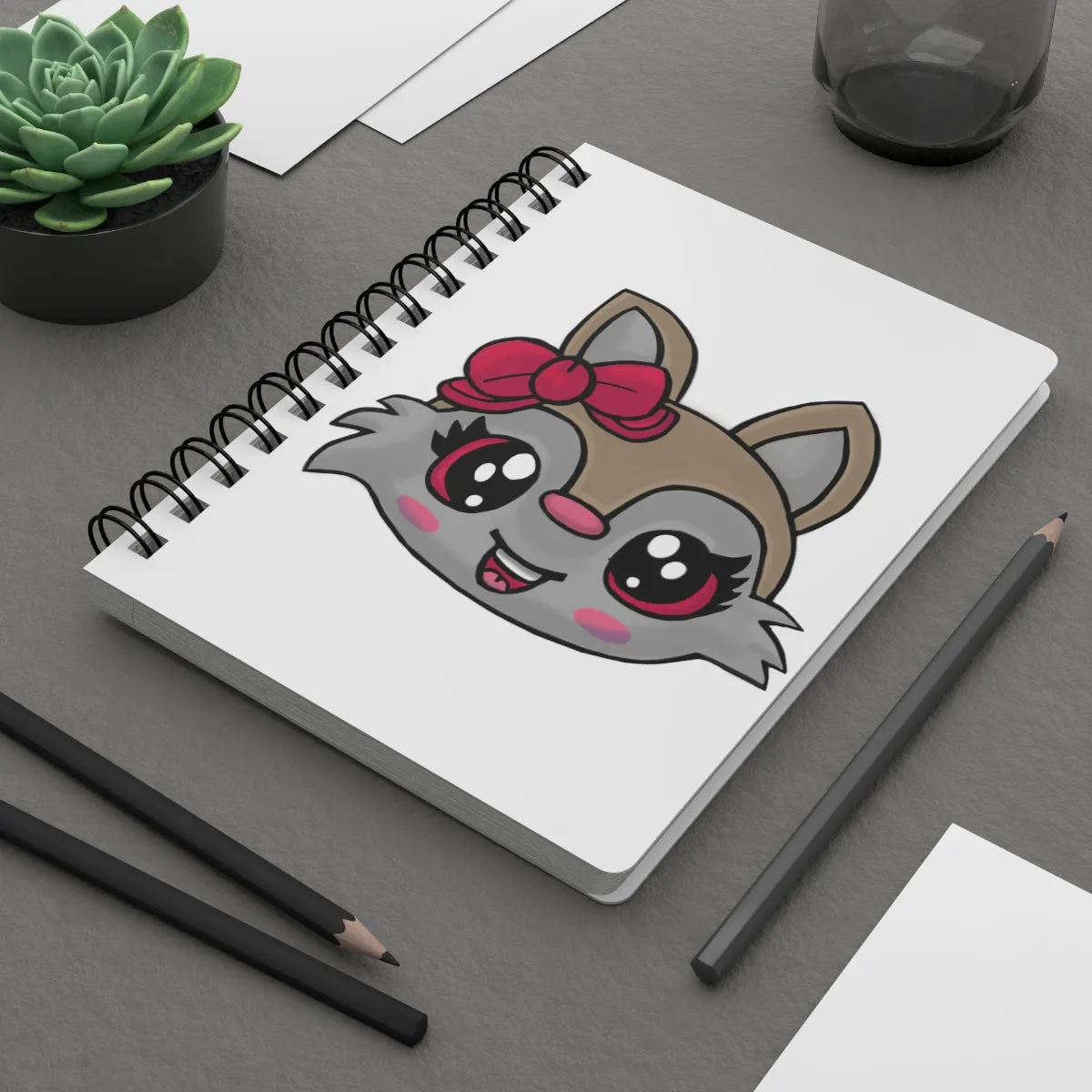 Pink Ribbon and Brown Kitty Head Spiral Bound Journal