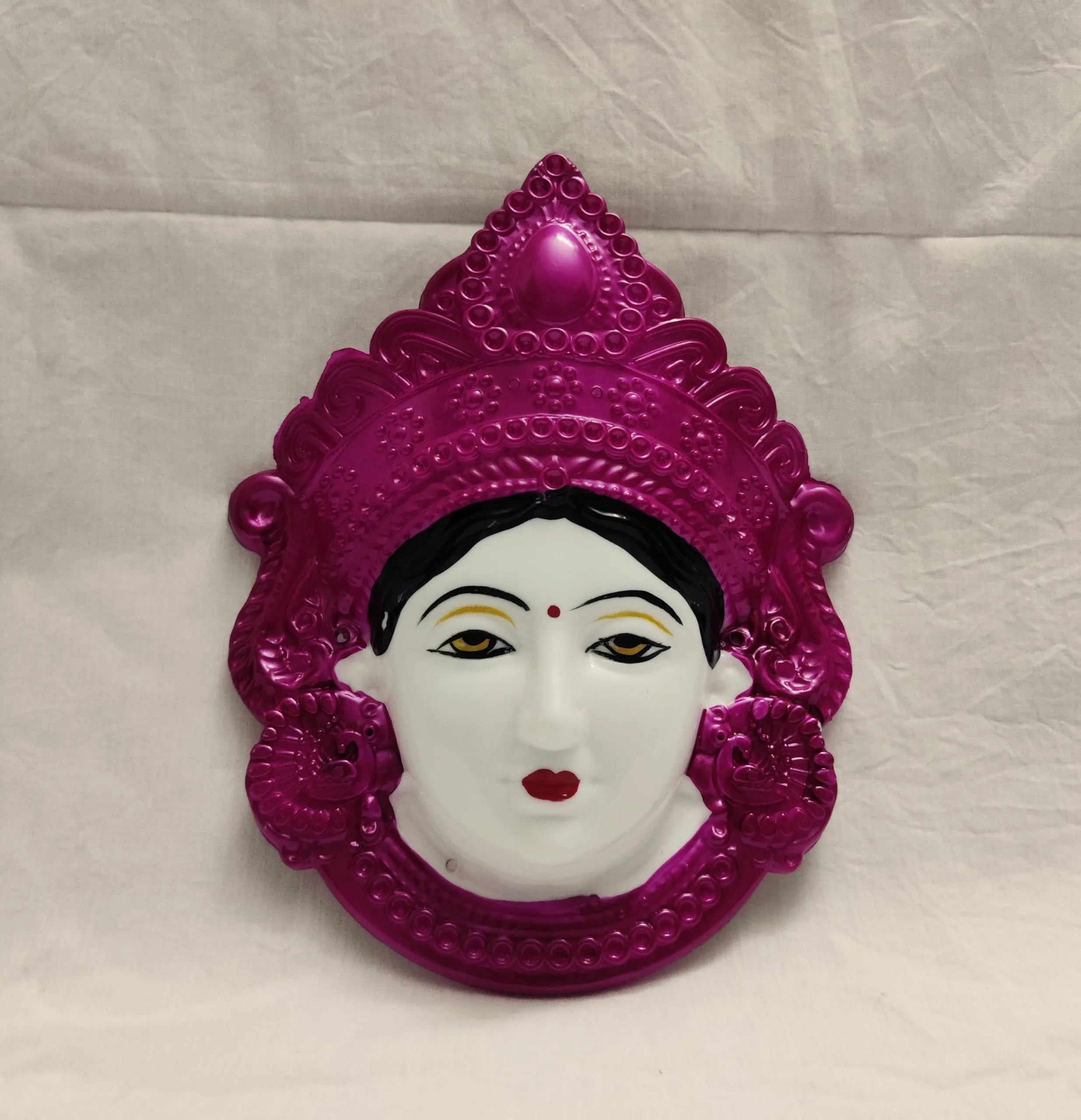 PUJA CELEBRATIONS Durga Devi Face, Mukhota, Polyfibre Goddess MATA Mahalakshmi, Laxmi Face, Margashirsha MATA Mix Color (Small, 6 x 5 inches)