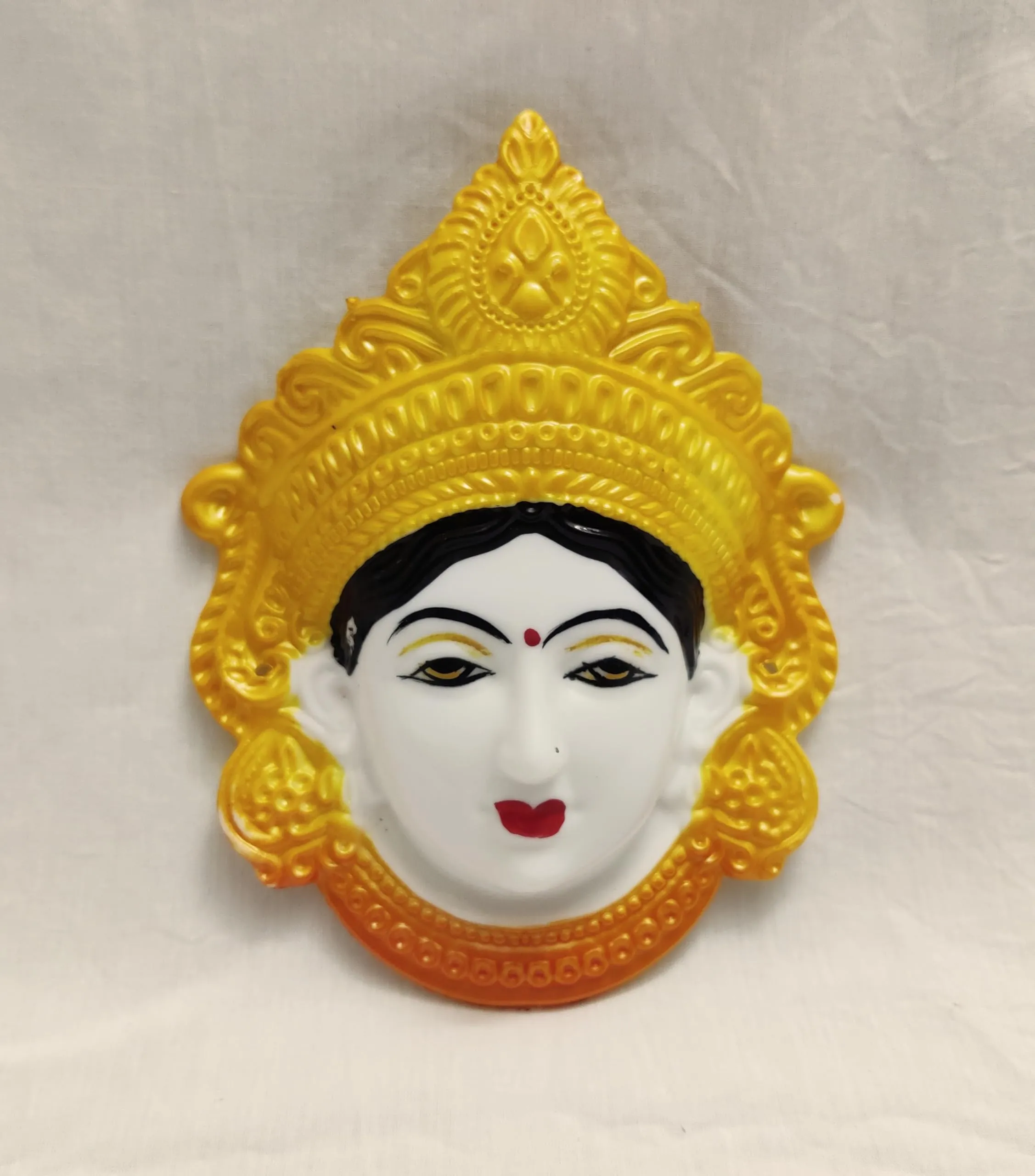 PUJA CELEBRATIONS Durga Devi Face, Mukhota, Polyfibre Goddess MATA Mahalakshmi, Laxmi Face, Margashirsha MATA Mix Color (Small, 6 x 5 inches)