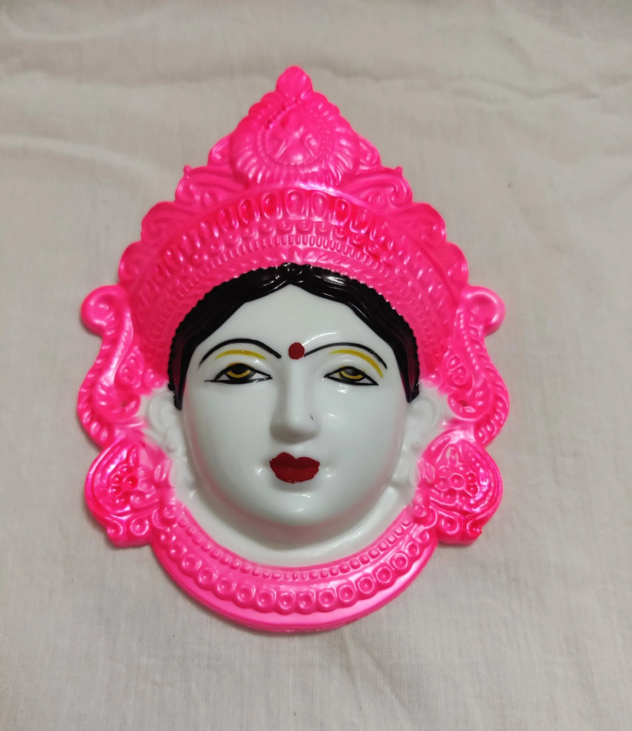 PUJA CELEBRATIONS Durga Devi Face, Mukhota, Polyfibre Goddess MATA Mahalakshmi, Laxmi Face, Margashirsha MATA Mix Color (Small, 6 x 5 inches)